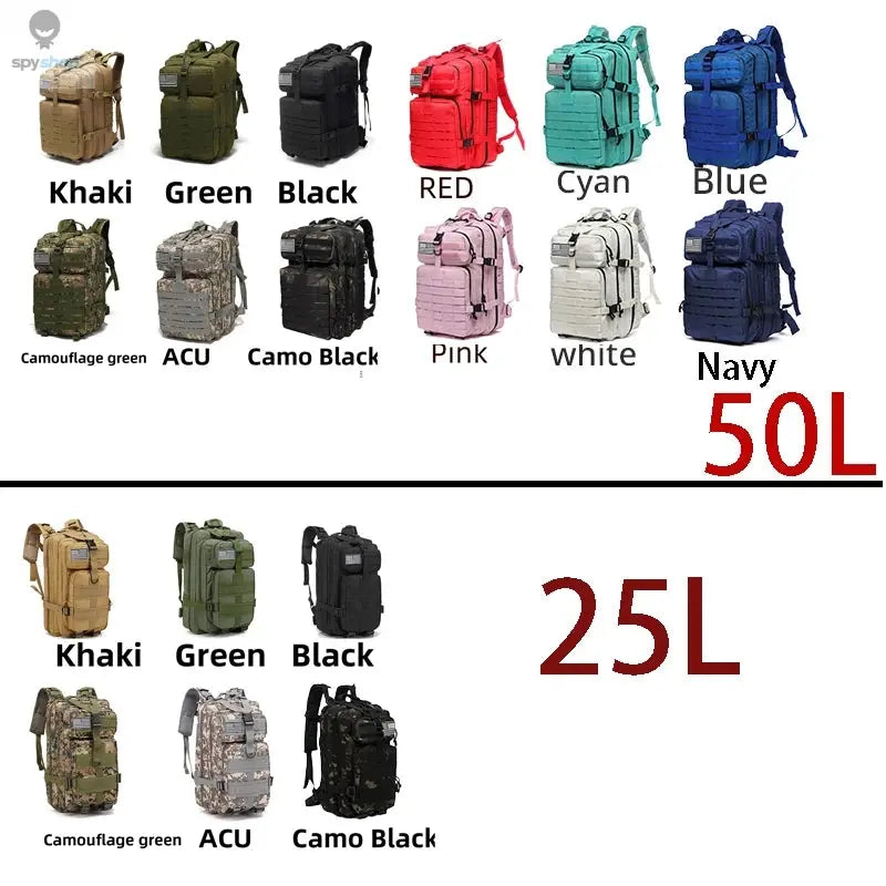 25L/50L Sturdy Nylon Waterproof Tactical Sports Trekking Fishing Hunting Camping Hiking Bag Backpack Outdoor Rucksacks Spy-shop.com
