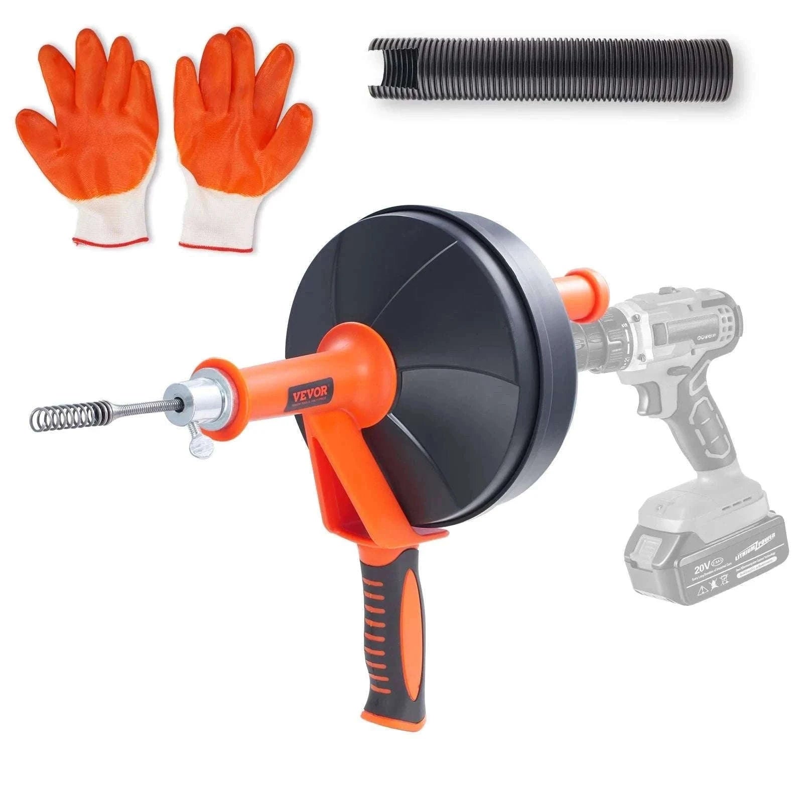 25ft Drain Auger Plumbing Snake with Drill Attachment for Clogs-Manual-feed / spain