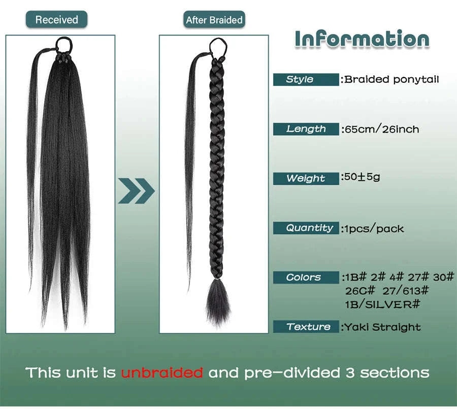 26-Inch Long Braided Ponytail Extensions for a Sleek, Effortless Look-4 / 26inches