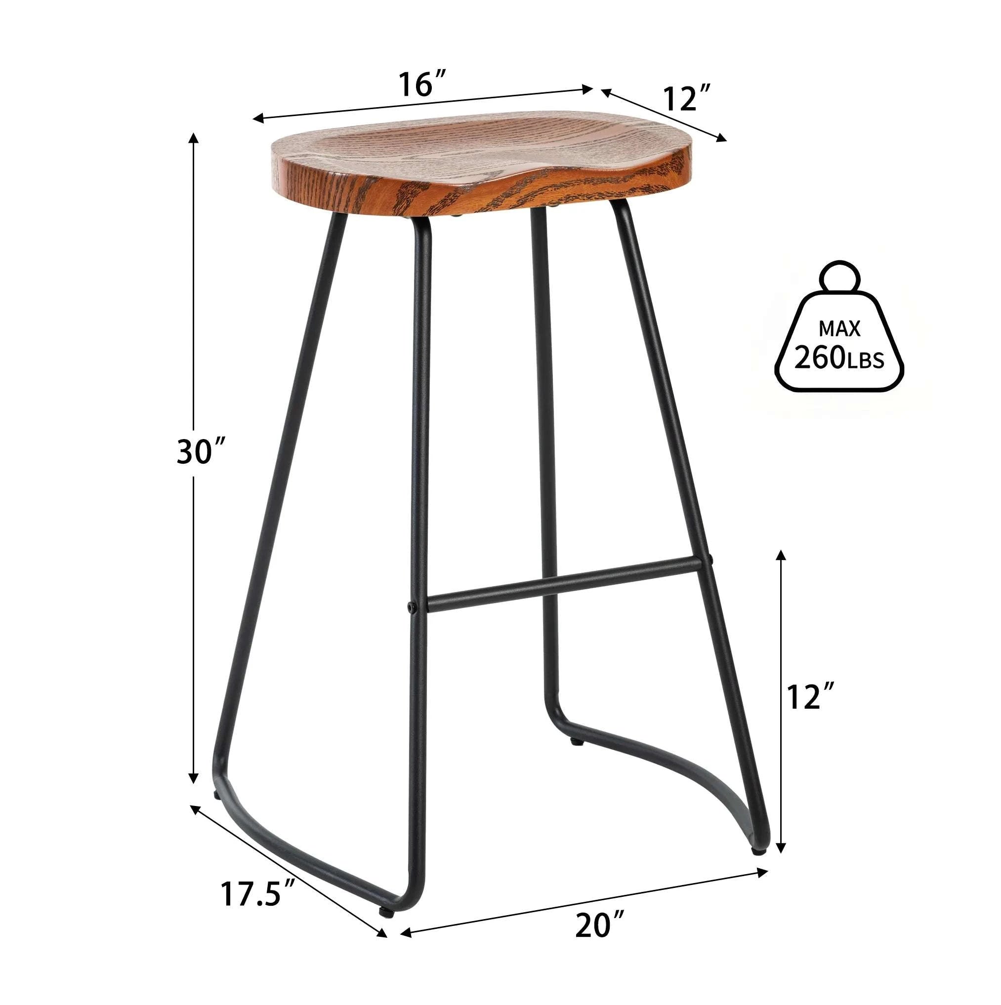 26 Inch Saddle Seat Counter Stool with Metal Legs for Kitchen Island-2PC Wood / United States