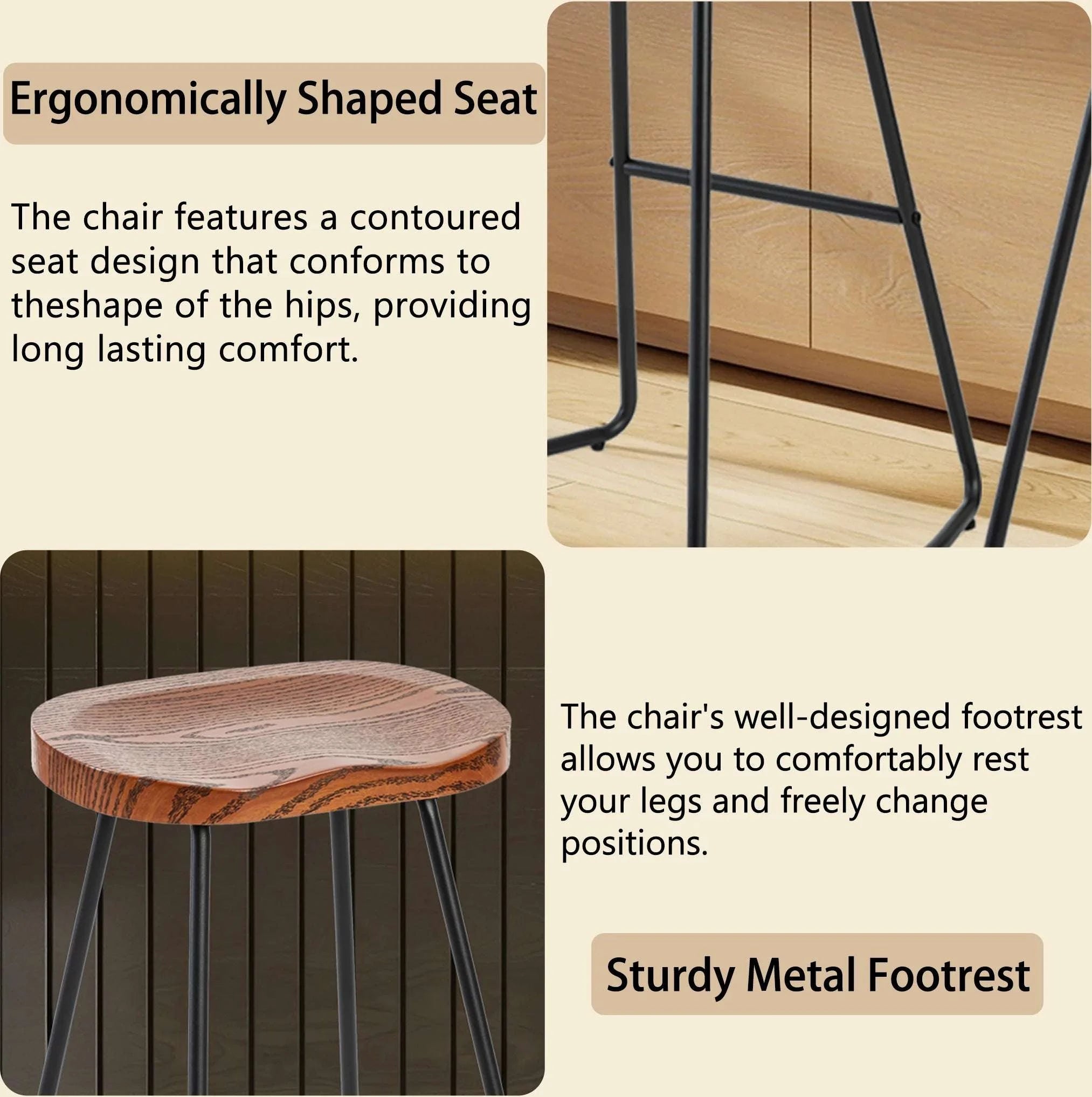 26 Inch Saddle Seat Counter Stool with Metal Legs for Kitchen Island-2PC Wood / United States