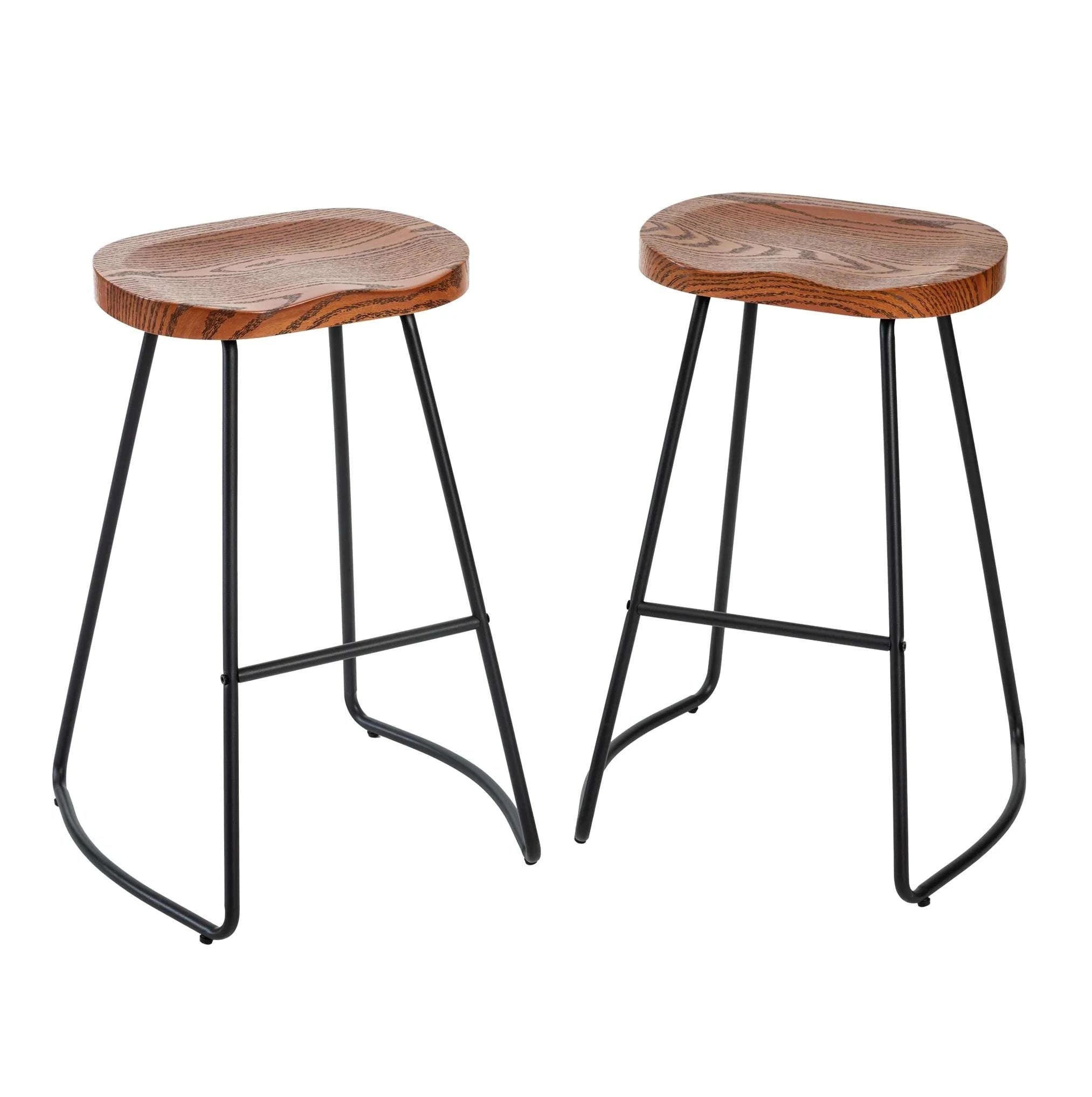 26 Inch Saddle Seat Counter Stool with Metal Legs for Kitchen Island-2PC Wood / United States