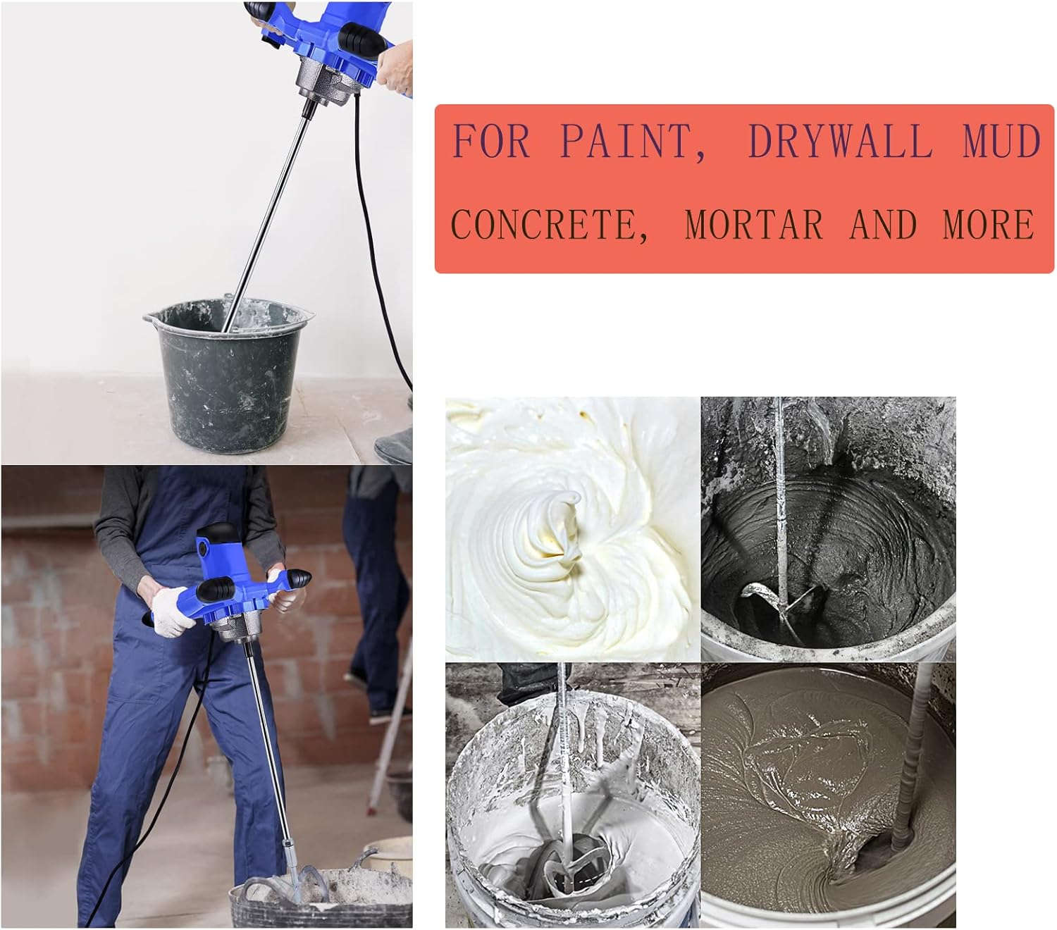 2600W Concrete Mixer Machine with Adjustable Paddle Mixing-UK / GERMANY