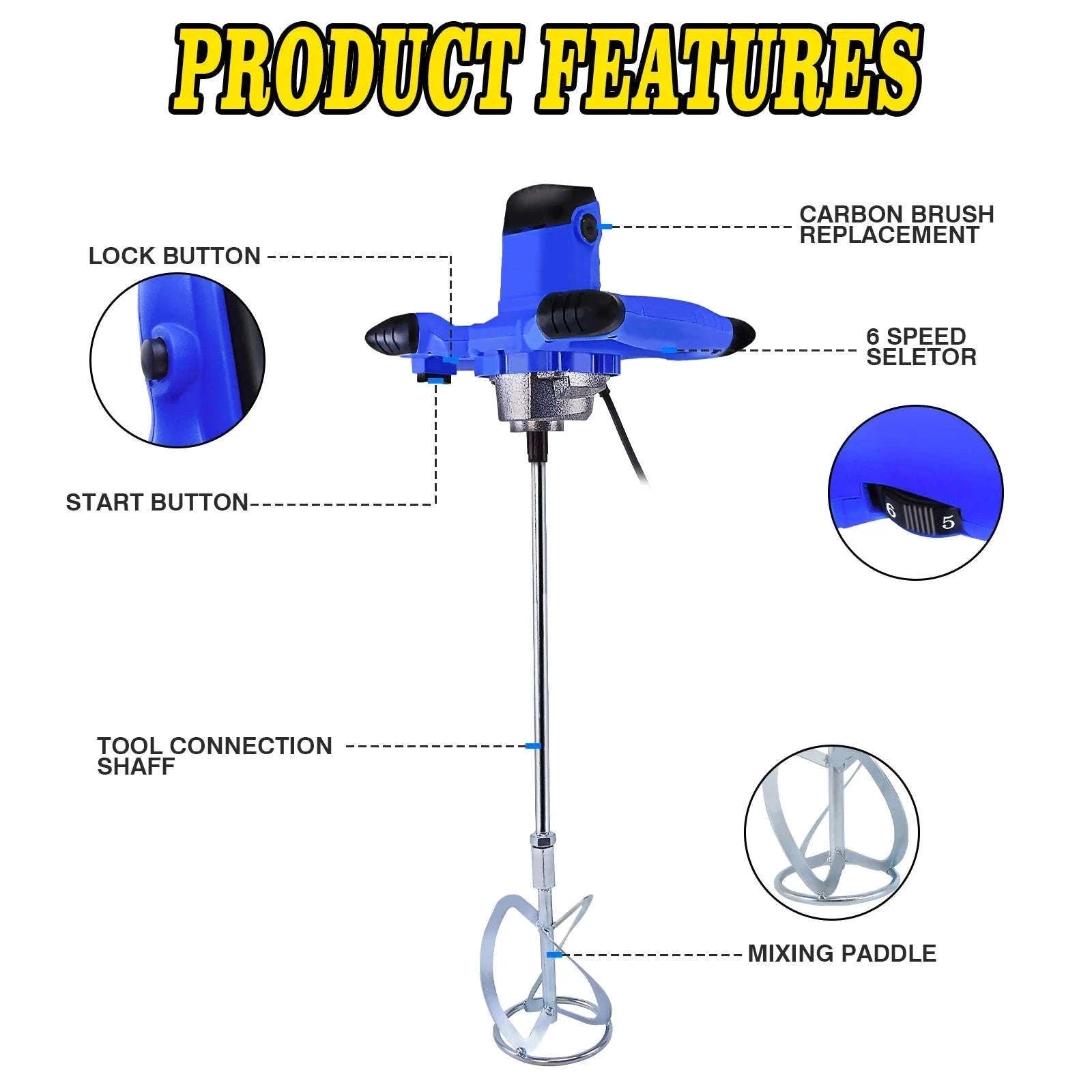 2600W Concrete Mixer Machine with Adjustable Paddle Mixing-UK / GERMANY