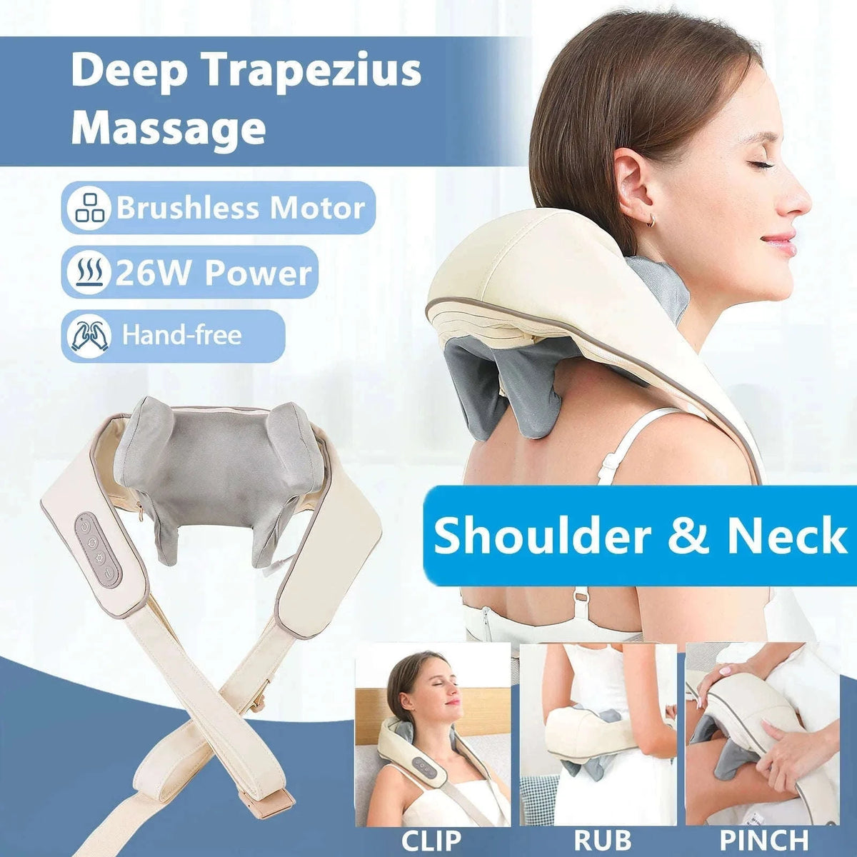26W Brushless Neck and Shoulder Massager with Heat-20W-White