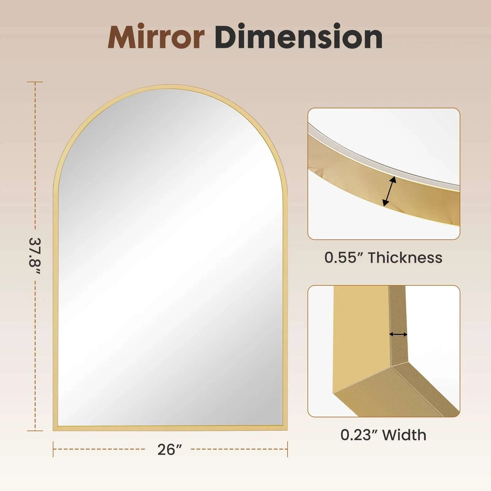 26x38 Arched Wall Mirror with Metal Frame for Bathroom or Entryway-30L x 20W Black / United States