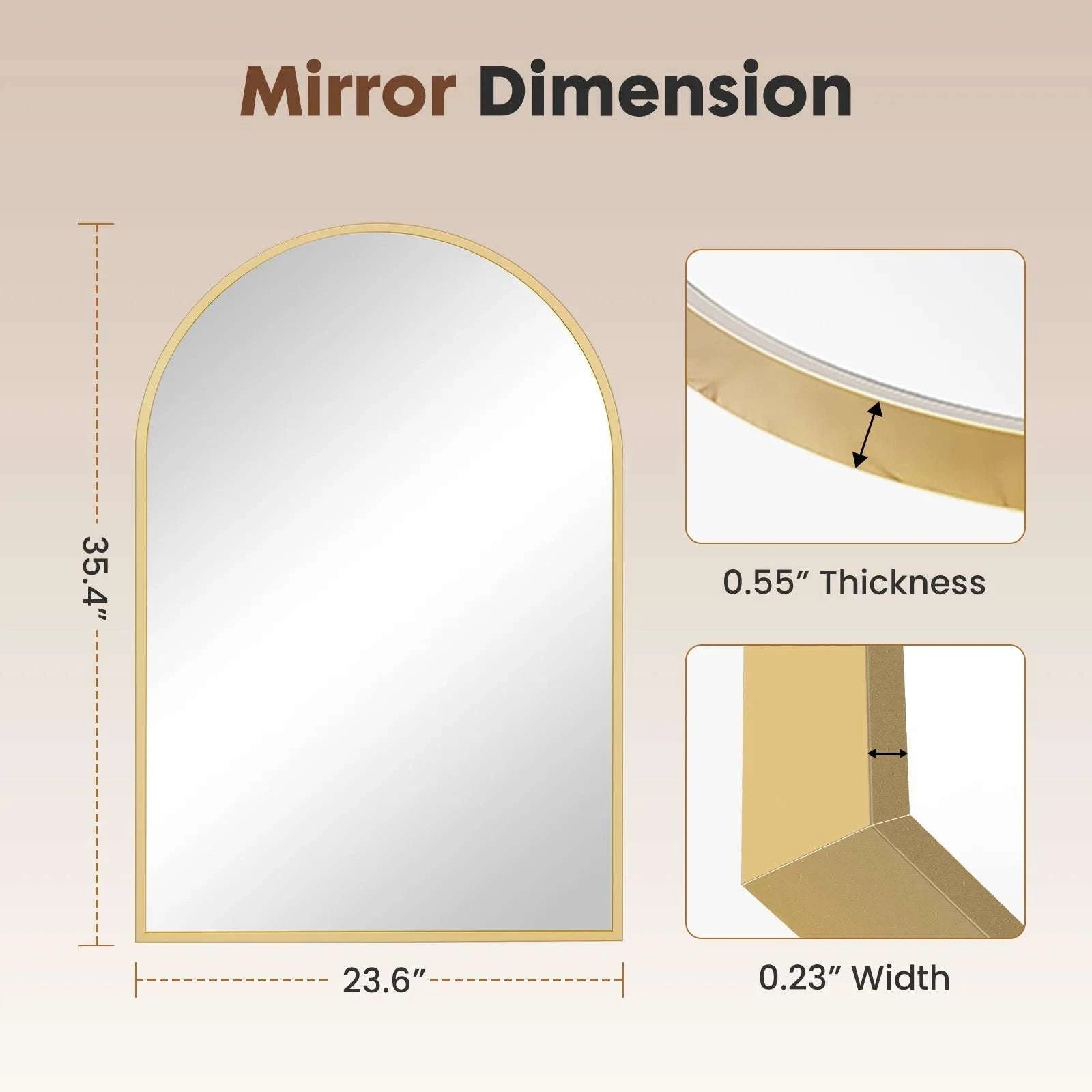 26x38 Arched Wall Mirror with Metal Frame for Bathroom or Entryway-30L x 20W Black / United States