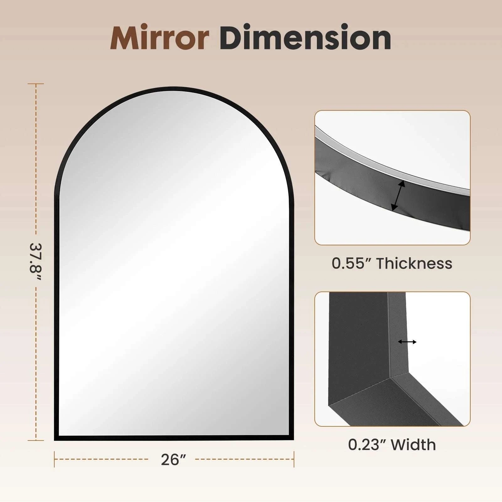 26x38 Arched Wall Mirror with Metal Frame for Bathroom or Entryway-30L x 20W Black / United States