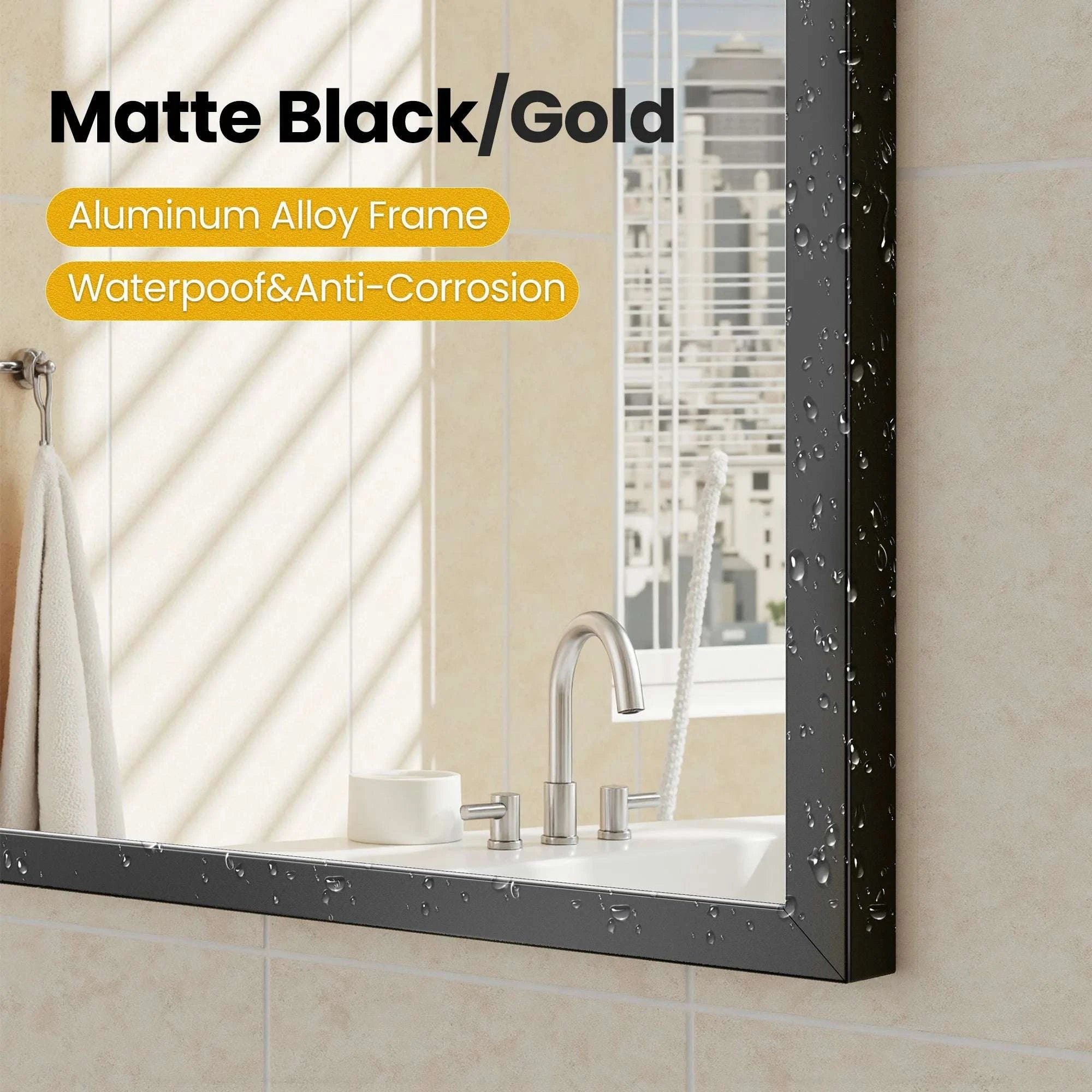 26x38 Arched Wall Mirror with Metal Frame & HD Glass-38L x 26W Black / United States