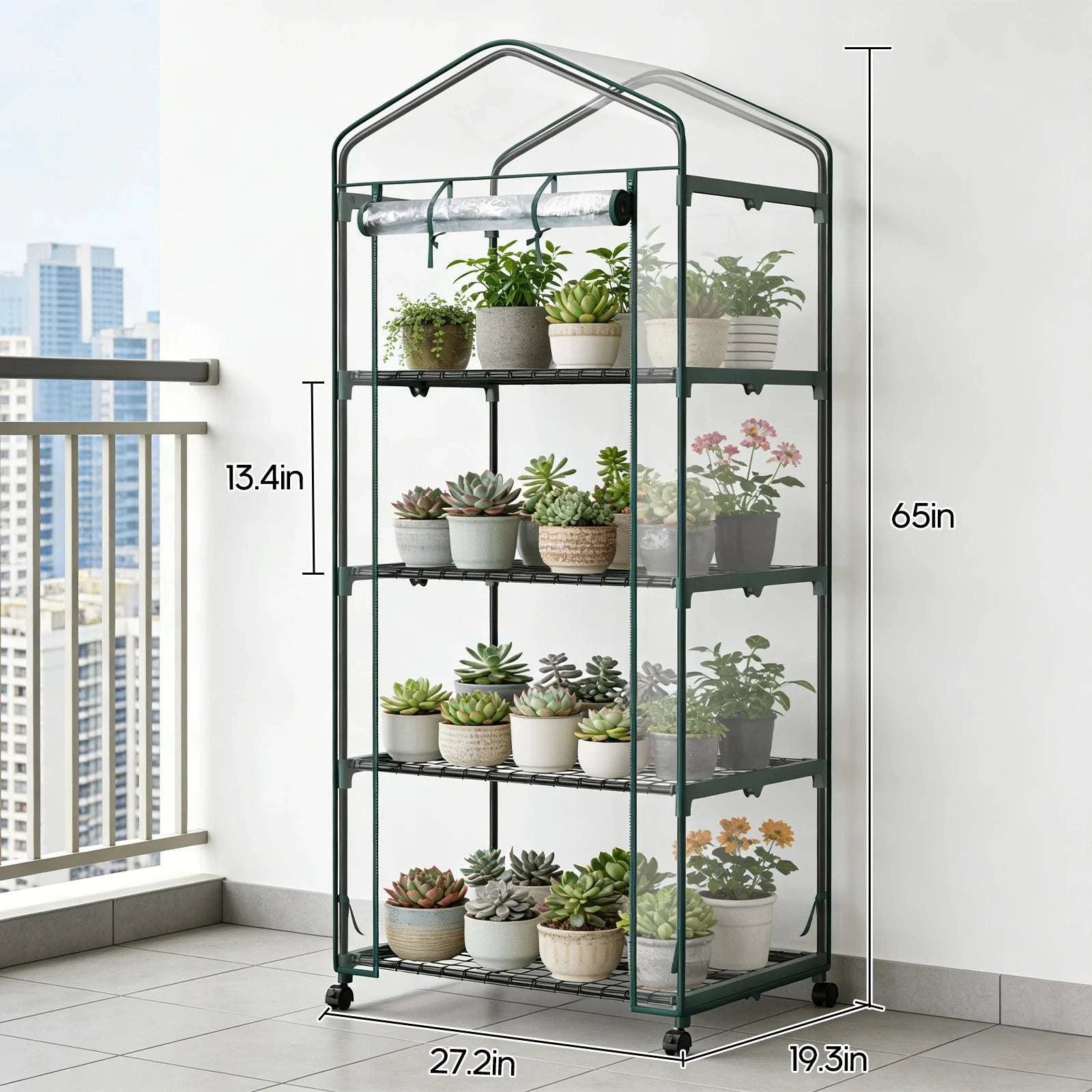 27-Inch 4-Tier Portable Greenhouse with Wheels Indoor Outdoor Rack-Clear / United States