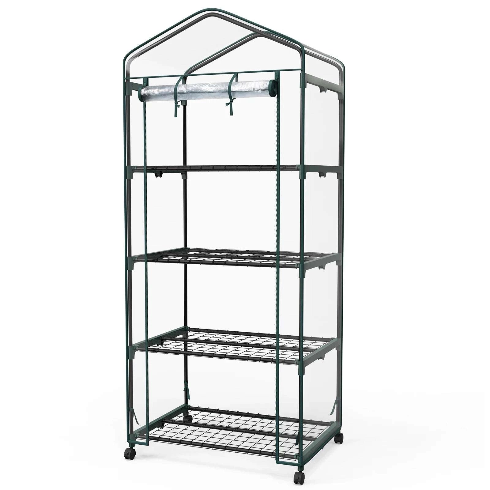 27-Inch 4-Tier Portable Greenhouse with Wheels Indoor Outdoor Rack-Clear / United States