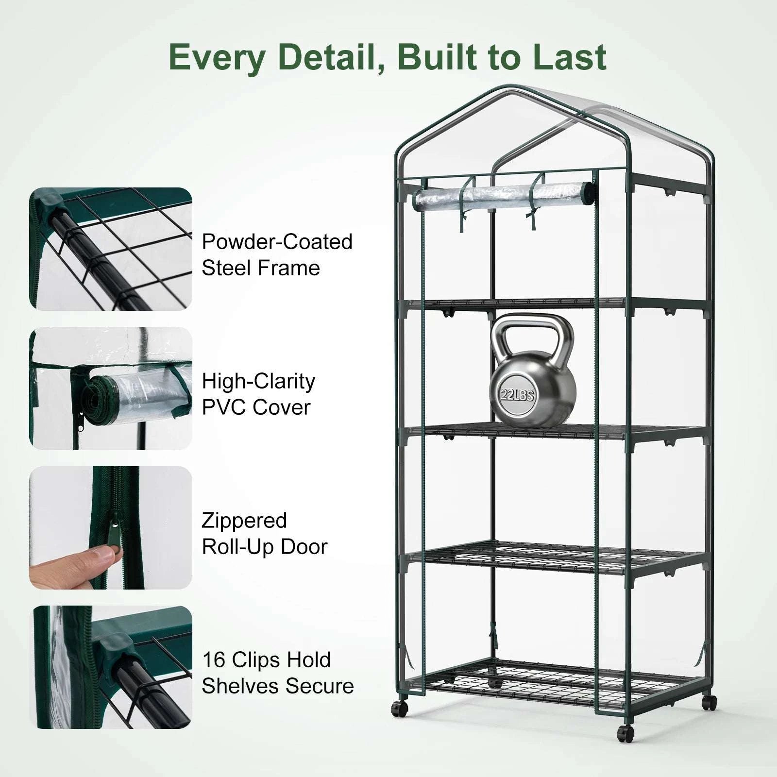 27-Inch 4-Tier Portable Greenhouse with Wheels Indoor Outdoor Rack-Clear / United States