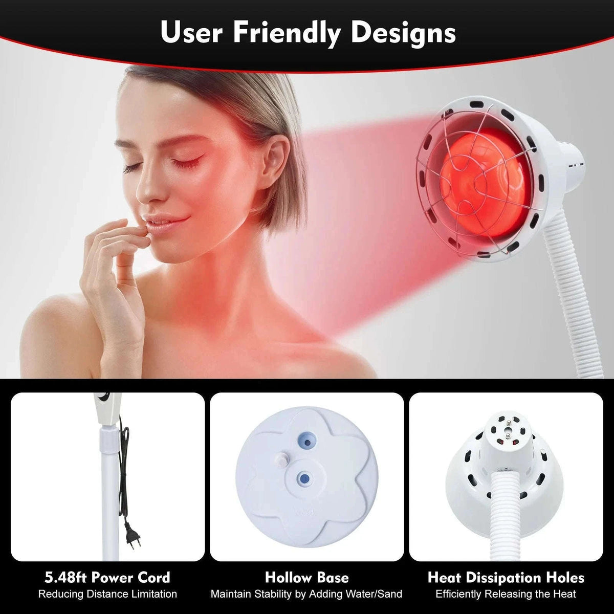 275W Infrared Heat Therapy Lamp with Adjustable Temp & 360° Rotation-White / GERMANY