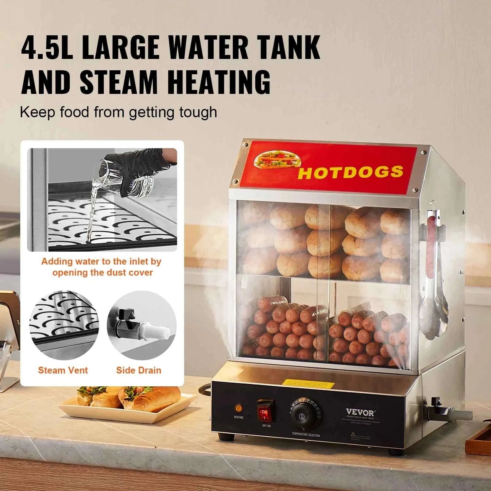 27L 2-Tier Hot Dog Steamer with Temperature Control and Bun Warmer-27 L / United States