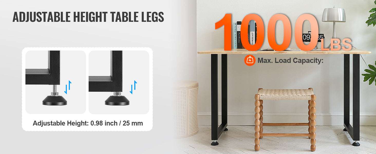 28" Adjustable Steel Table Legs Set – Heavy Duty 1000 lb Support-United States