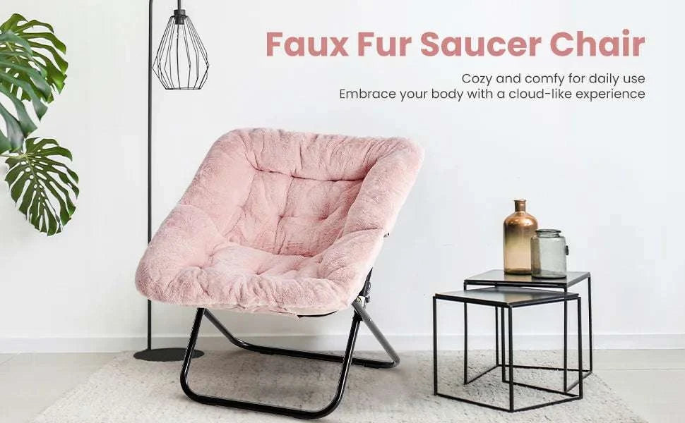 28" Faux Fur Saucer Chair Folding Cozy Lounge Seat-LIGHT GRAY / United States