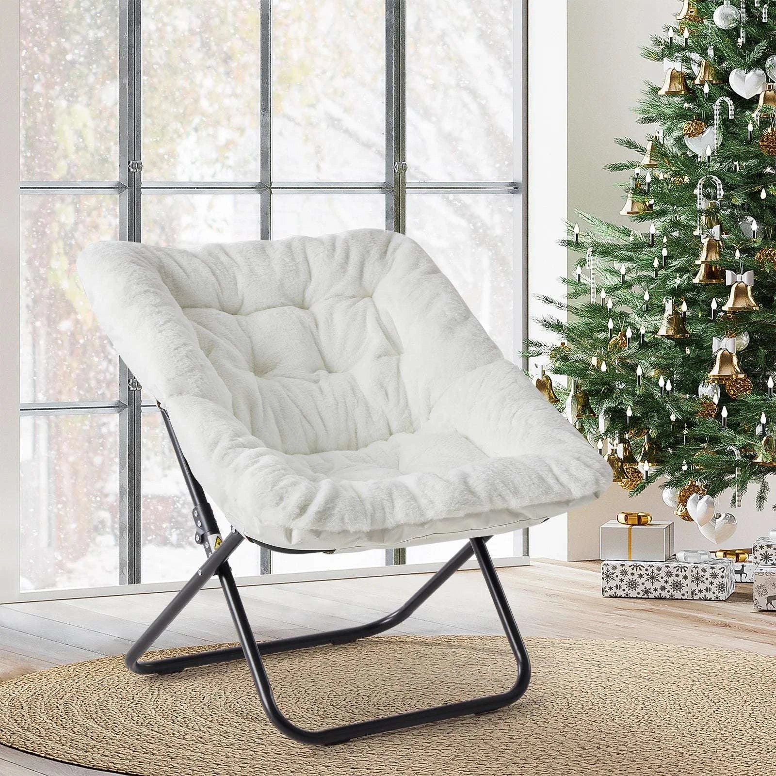 28" Faux Fur Saucer Chair Folding Cozy Lounge Seat-LIGHT GRAY / United States
