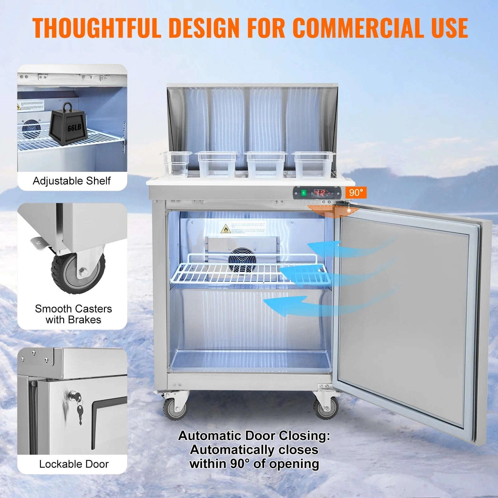 28 Inch Commercial Refrigerator Sandwich & Salad Prep Table 7.4 Cu. Ft.-12pans / United States