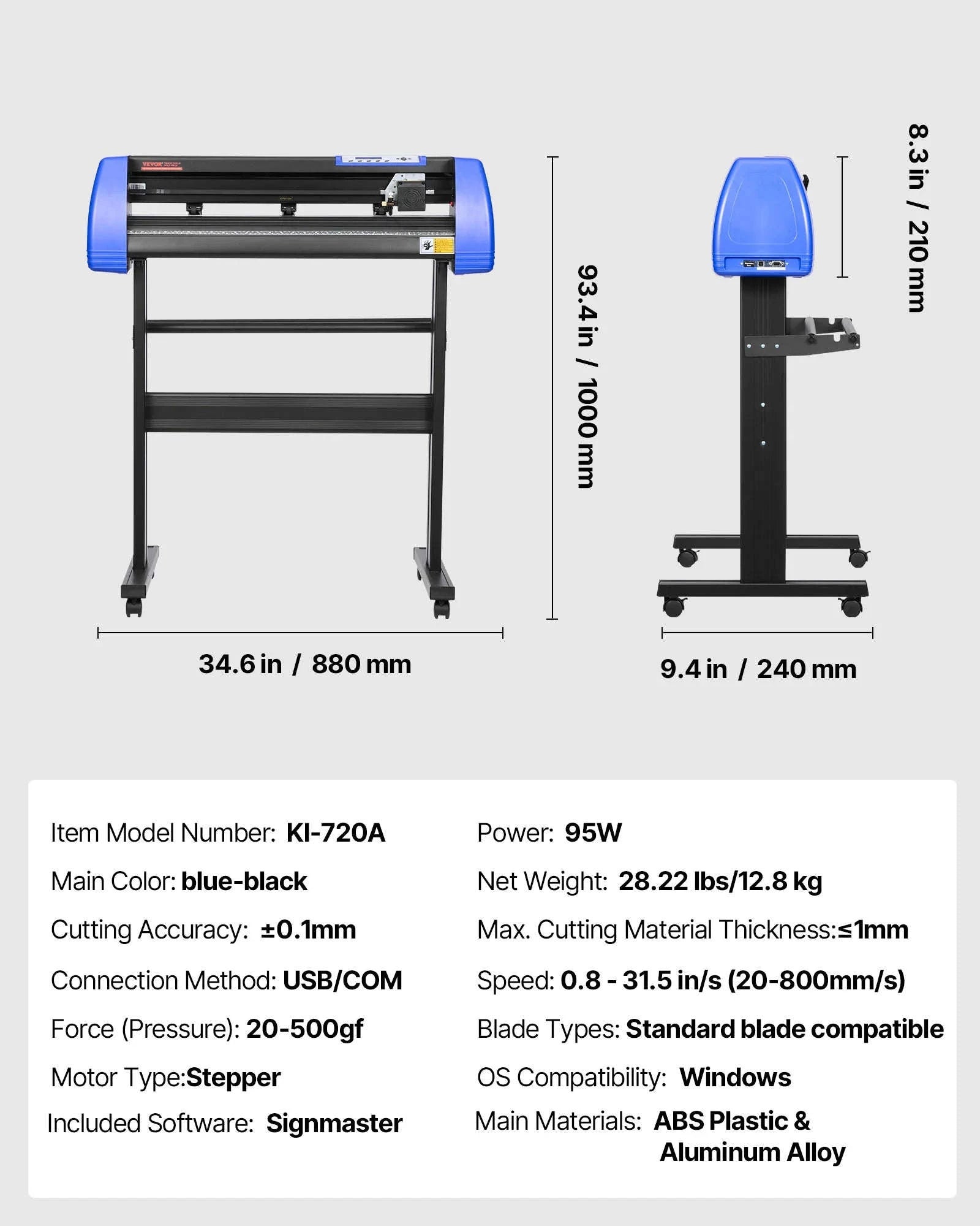 28 Inch Vinyl Cutter Machine with Floor Stand and 20 Blades-Blue 28 Inch / United States