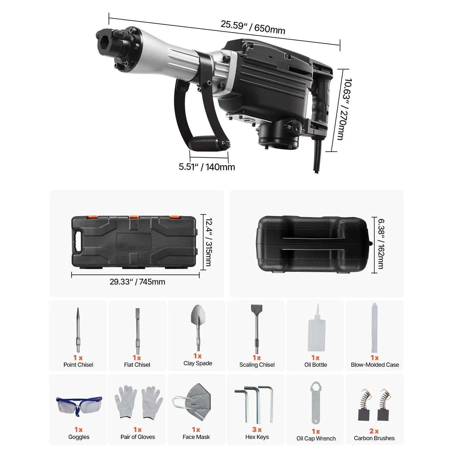 2800W Electric Demolition Jack Hammer 1200 BPM Concrete Breaker Kit-3000W 1PC / spain