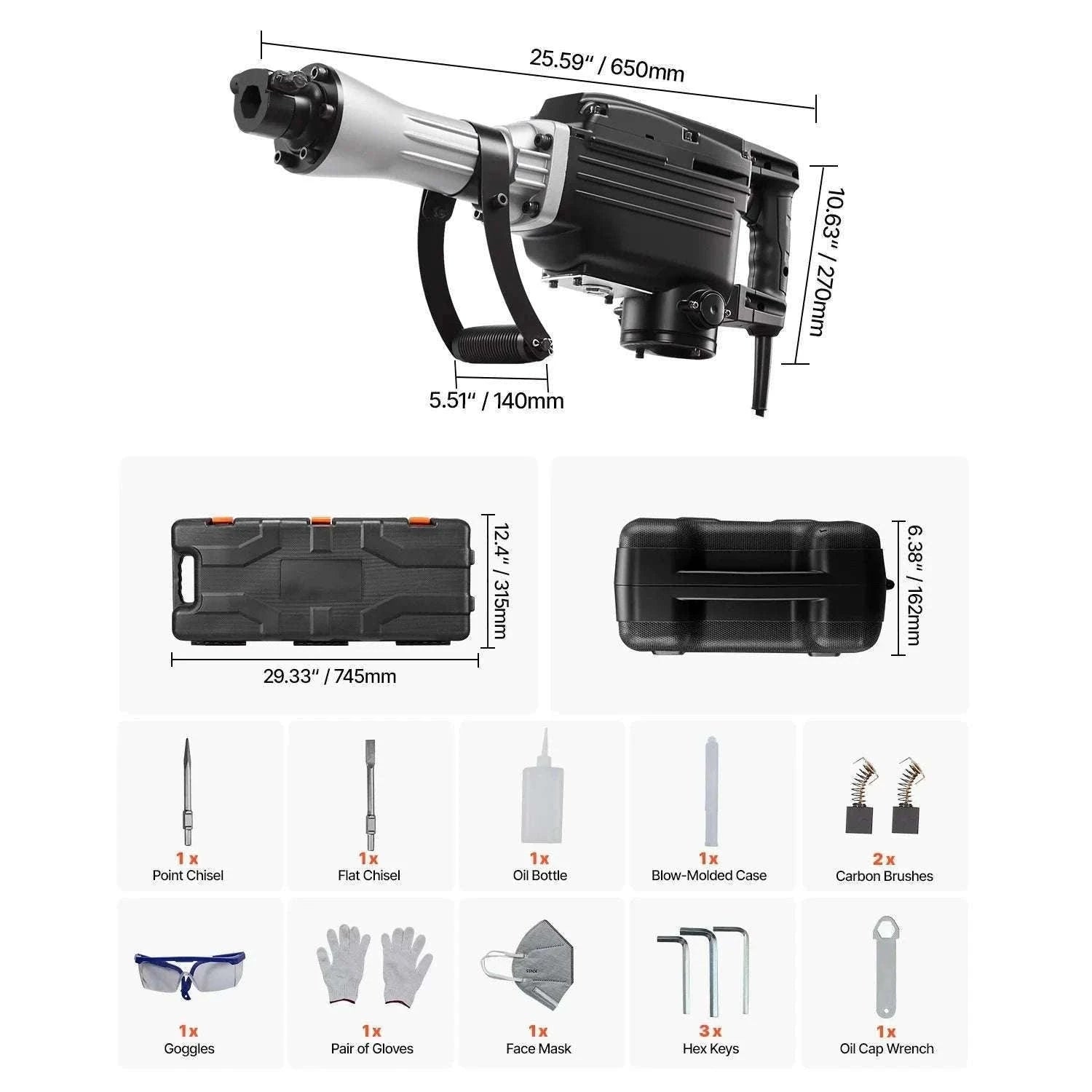 2800W Electric Demolition Jack Hammer 1200 BPM Concrete Breaker Kit-3000W 1PC / spain