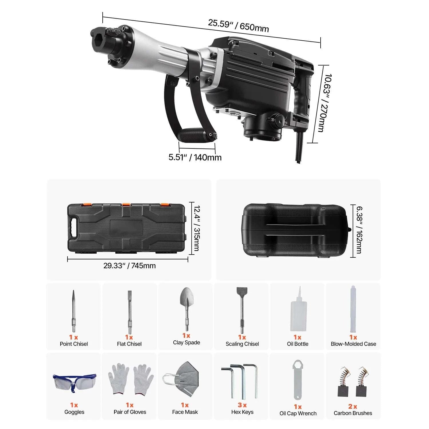 2800W Electric Demolition Jack Hammer 1200 BPM Concrete Breaker Kit-3000W 1PC / spain