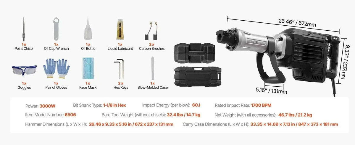 2800W Electric Demolition Jack Hammer 1200 BPM Concrete Breaker Kit-3000W 1PC / spain