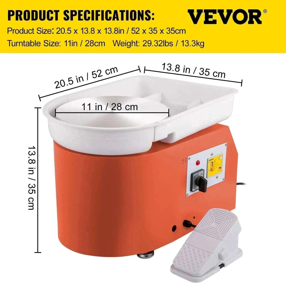 28cm Electric Pottery Wheel Machine 350W with Foot Pedal Control-Orange / spain