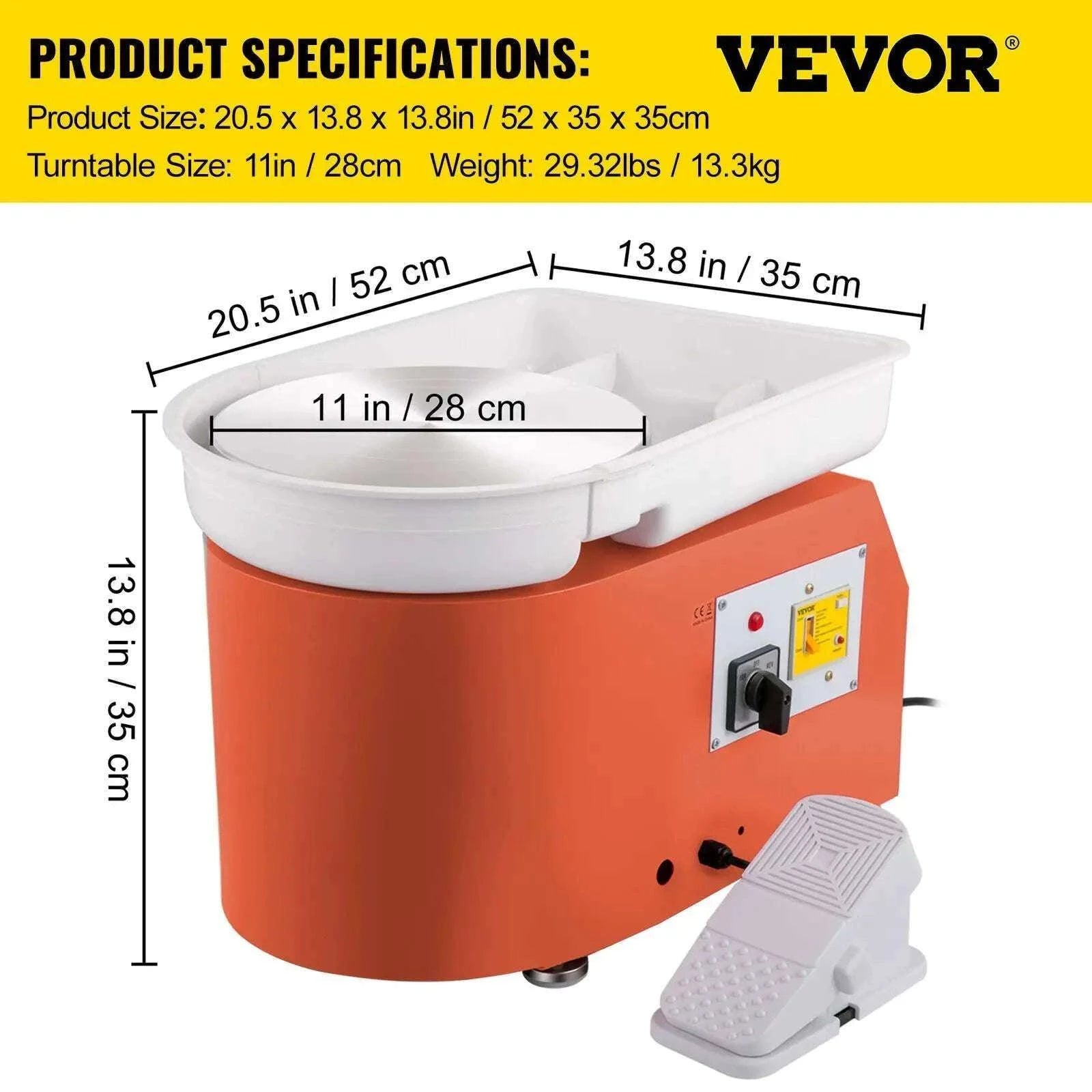 28cm Electric Pottery Wheel Machine 350W with Foot Pedal Control-Orange / spain