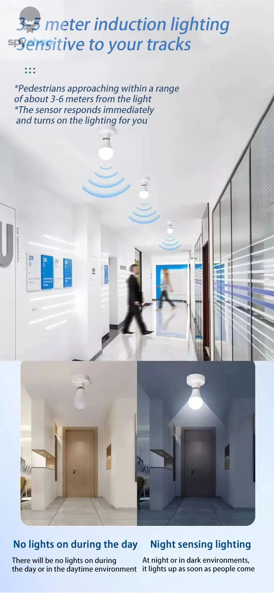 2PCS LED Bulb Light E27 12W Radar Motion Sensor 220V White Lamp Working in Night Auto On for Home Living Room Stairs Pathway Spy-shop.com