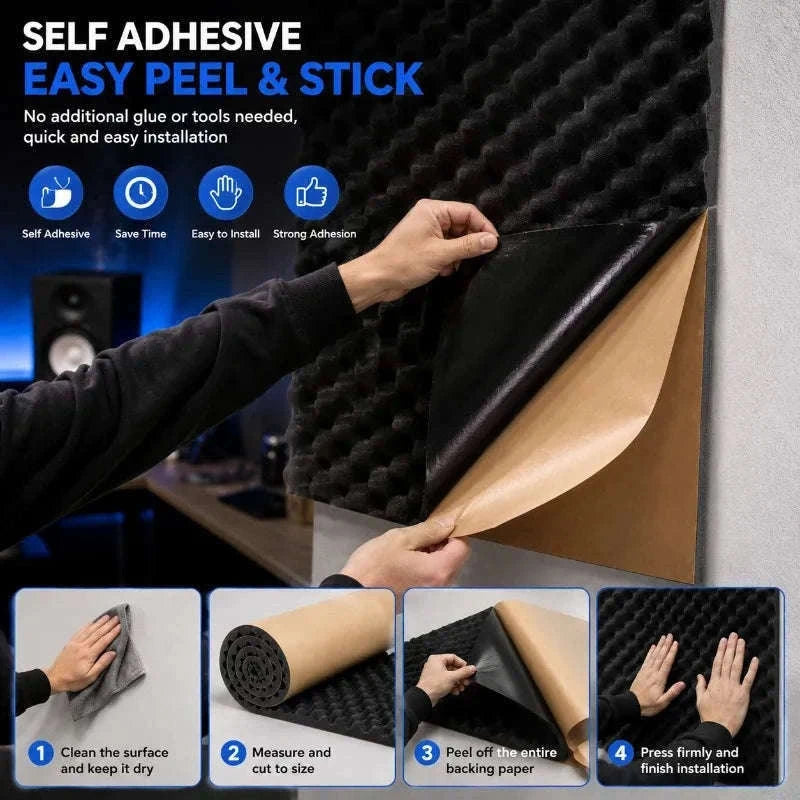 2cm Self Adhesive Acoustic Foam Roll High Density Sound Absorbing Insulation Foam-2cm-50x200cm