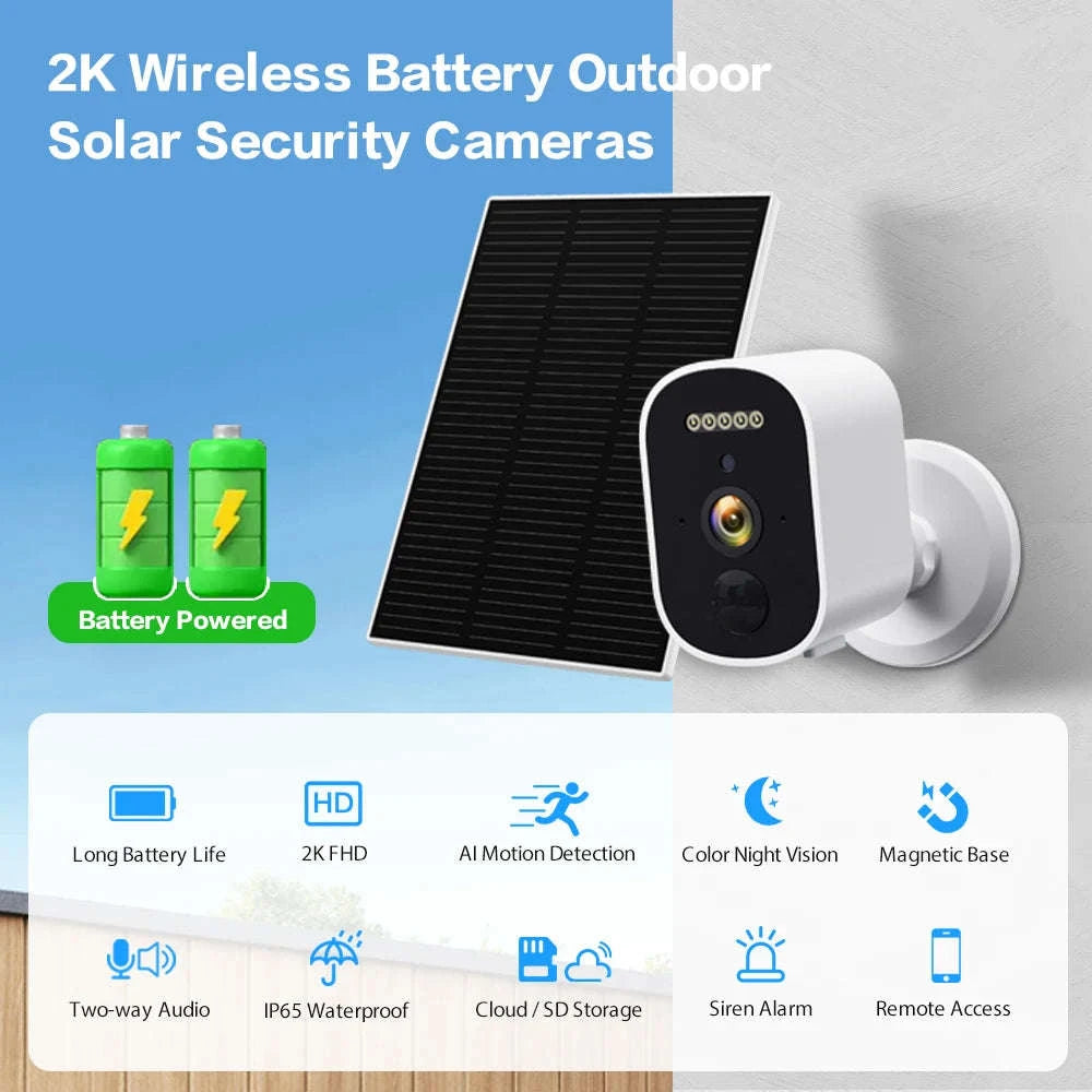 2K 3MP Wireless Solar Security Camera with Battery and Night Vision-2K Solar Panel Cam / United States