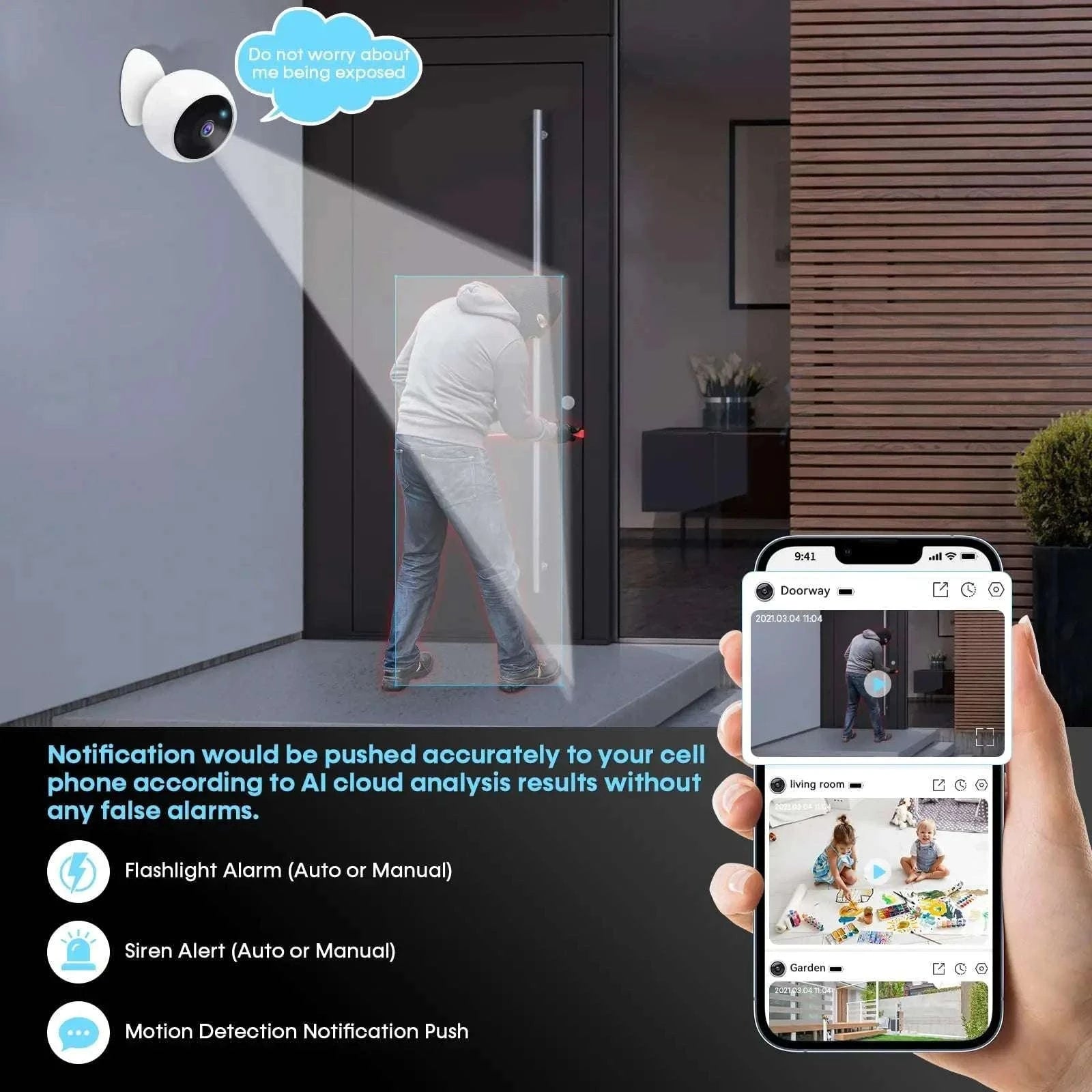 2K 5MP WiFi Security Camera with AI Detection & Night Vision-2PC NO SD Card / Type-C