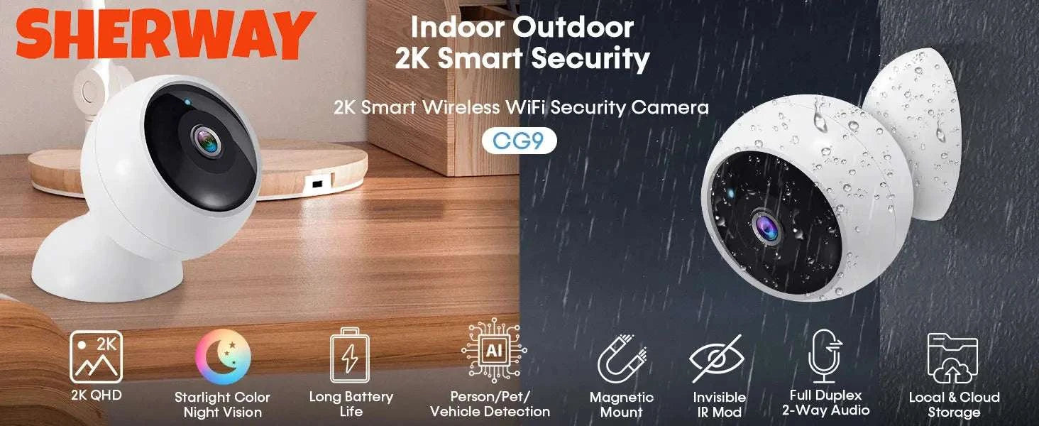 2K 5MP WiFi Security Camera with AI Detection & Night Vision-2PC NO SD Card / Type-C