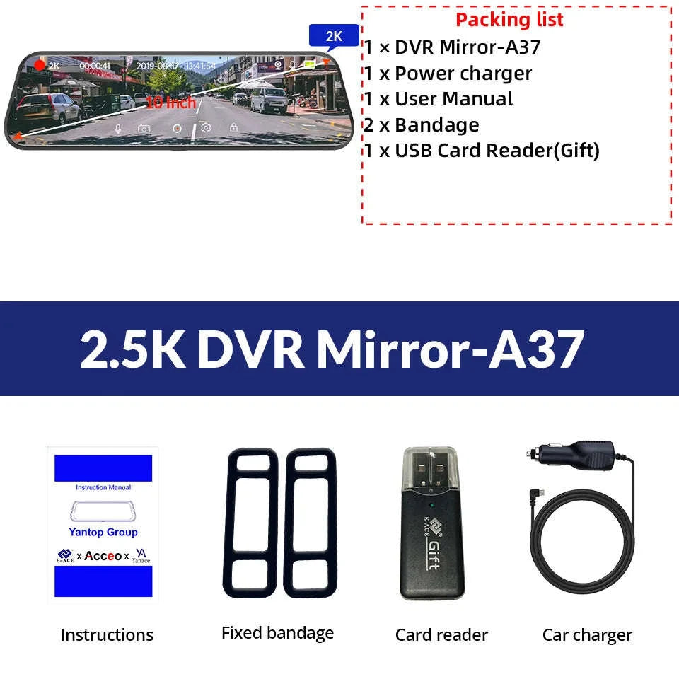 2K Dash Cam Mirror with GPS & WiFi, Dual Lens Night Vision-A37 10M RCC BL GPS / None