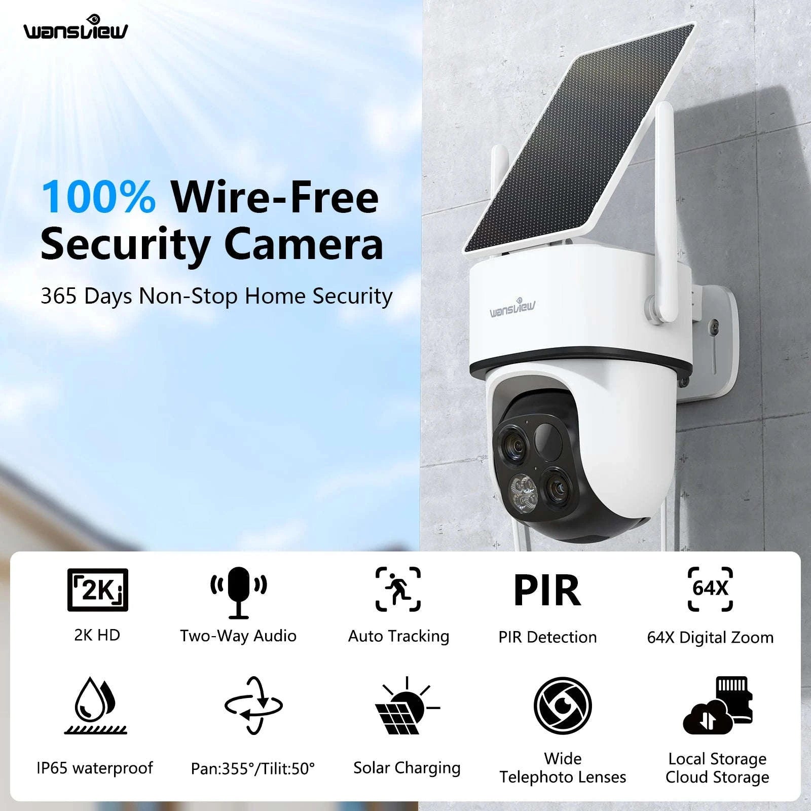 2K Dual Lens Solar Wireless Outdoor PTZ Security Camera-4PCS / Germany