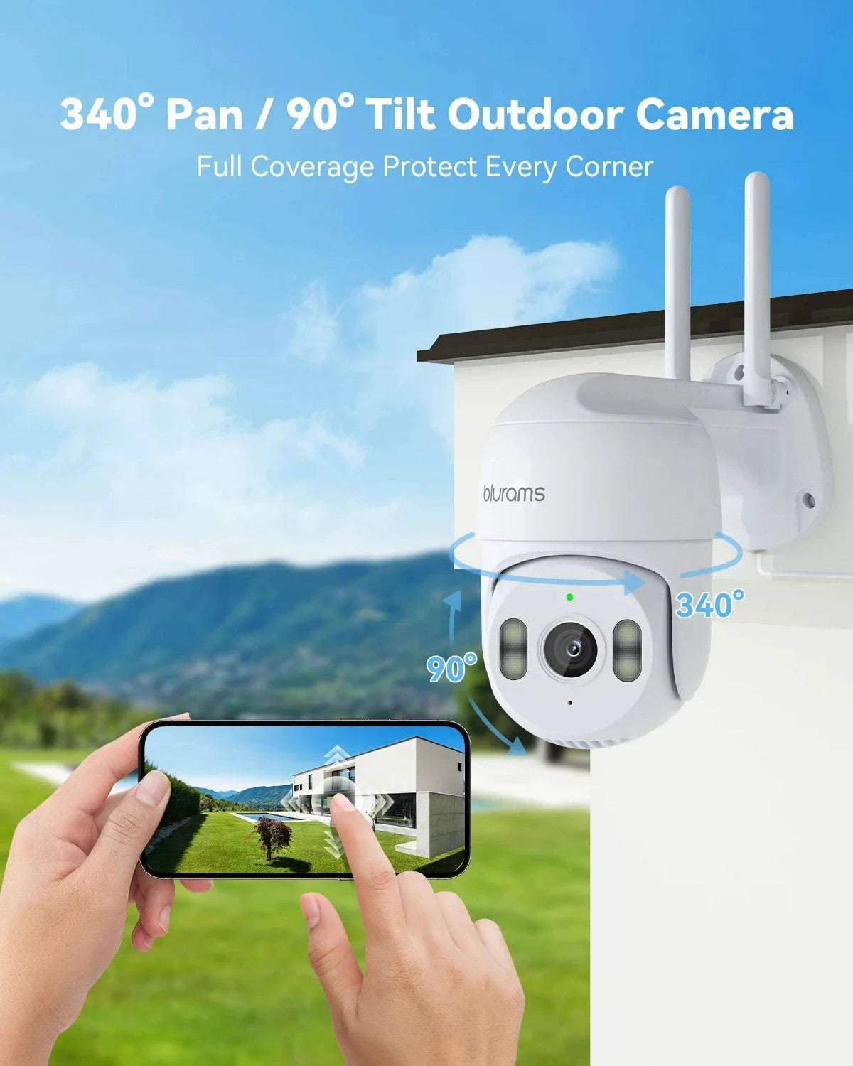 2K Outdoor Security Camera 360° PTZ with Color Night Vision-EU Plug