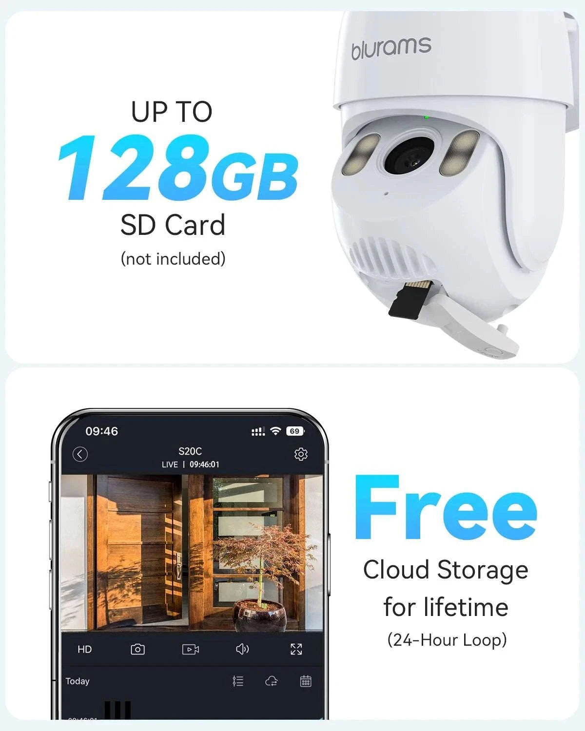 2K Outdoor Security Camera 360° PTZ with Color Night Vision-EU Plug