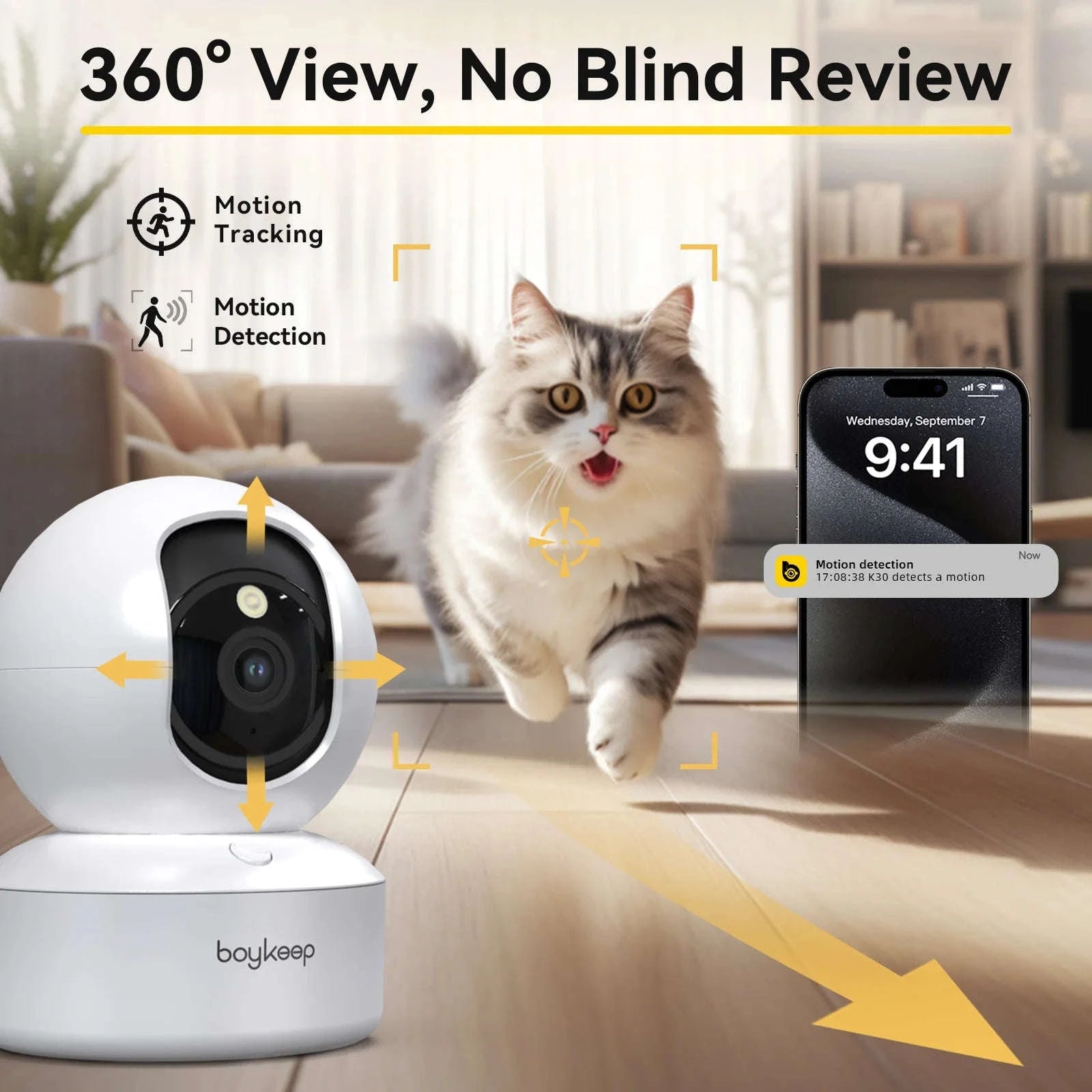 2K Pet Camera with App, Dual-Band WiFi, 360° Pan & Tilt, 2-Way Audio, Night Vision-USB