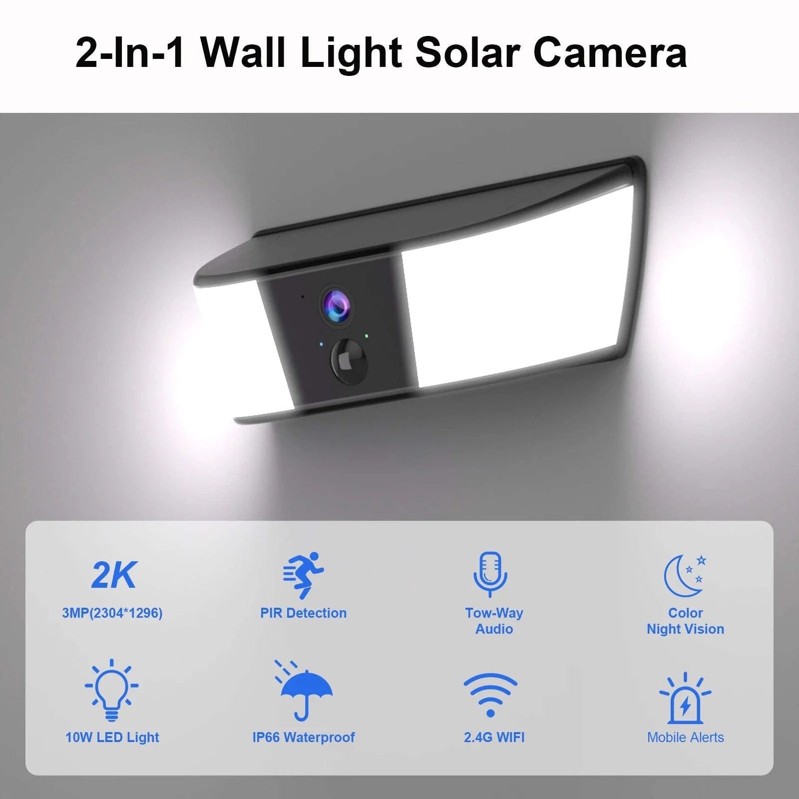 2K Solar Wall Light Camera with Color Night Vision and Human Detection-1PC Camera / spain