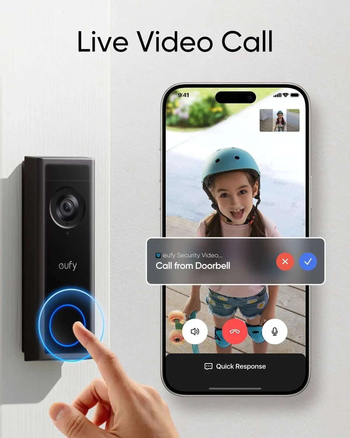 2K Video Doorbell Camera with 24/7 Recording & No Monthly Fees-United States