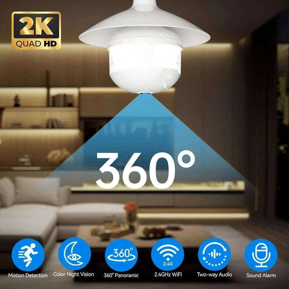 2K WiFi Bulb Camera with 360° Panoramic Night Vision-D8-WIFI-add 128GB / No plug