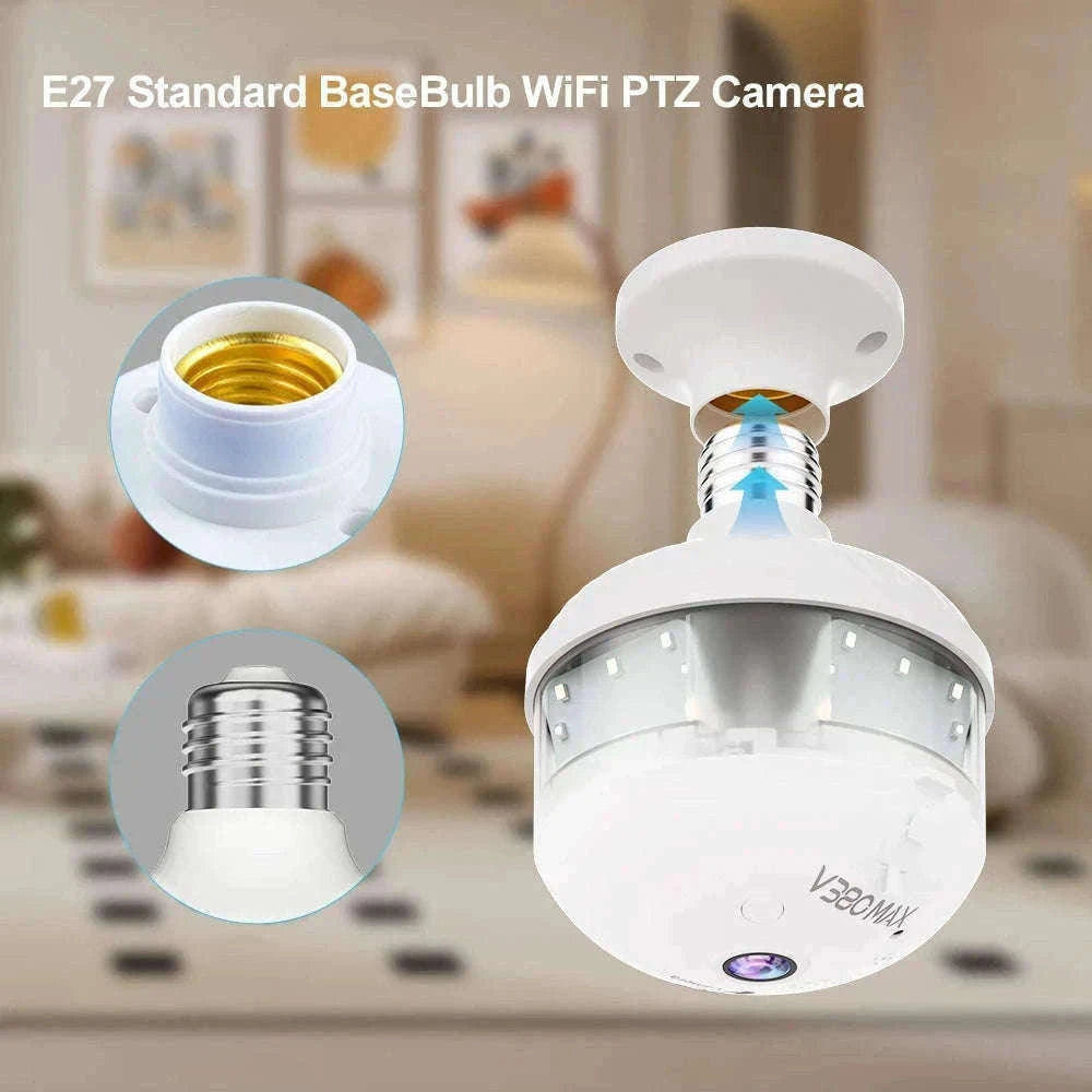 2K WiFi Bulb Camera with 360° Panoramic Night Vision-D8-WIFI-add 128GB / No plug