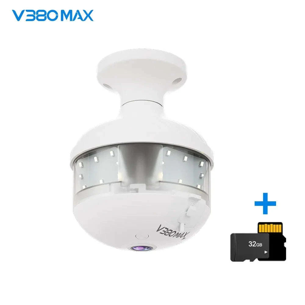 2K WiFi Bulb Camera with 360° Panoramic Night Vision-D8-WIFI-add 128GB / No plug