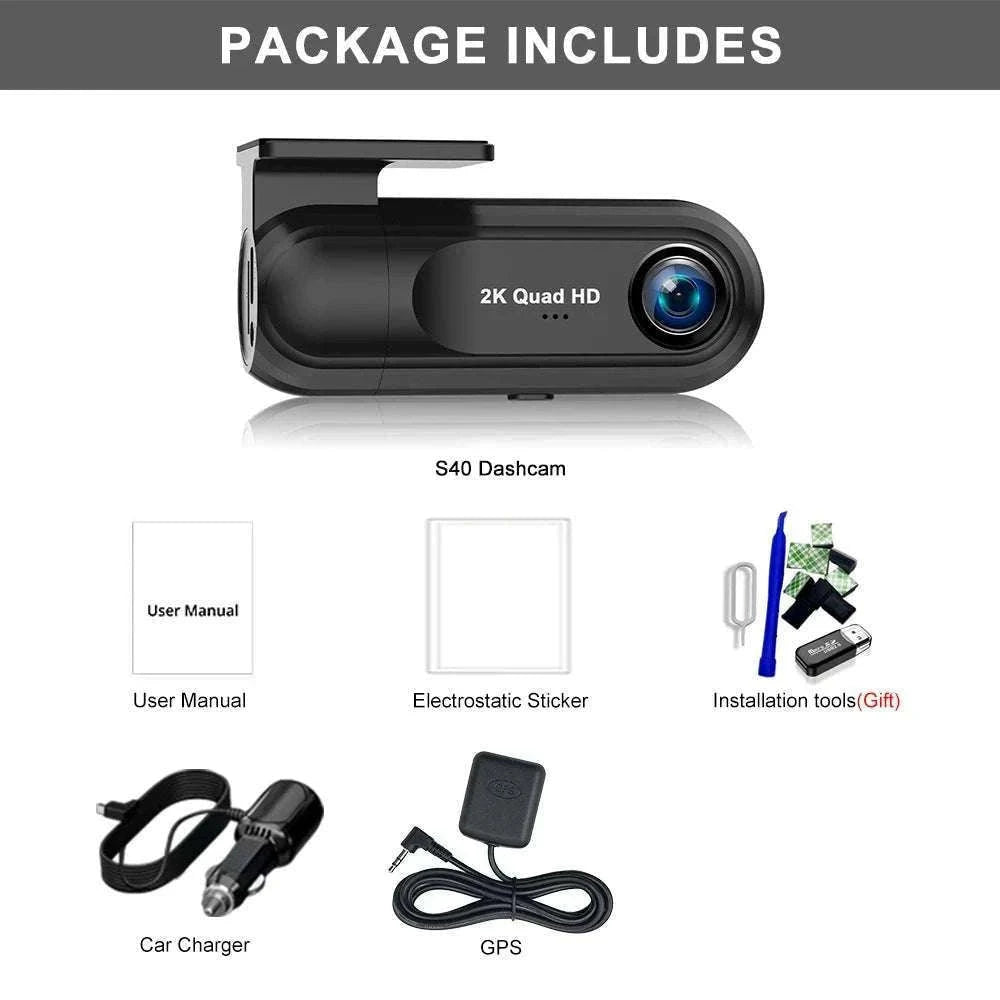 2K WiFi Dash Cam with Night Vision and GPS Support-Only S40 Dashcam / 64G
