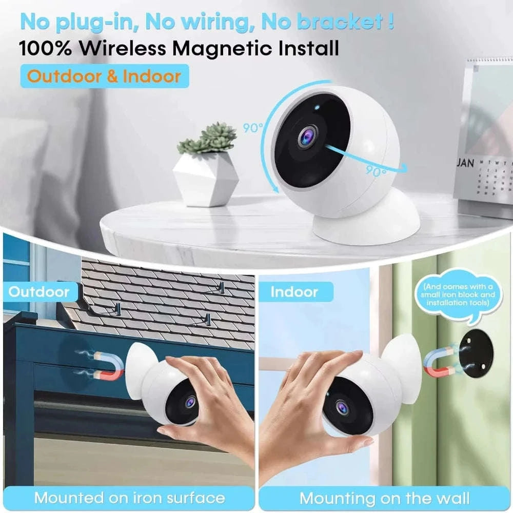 2K WiFi Security Camera Outdoor Magnetic Wireless with Night Vision-White