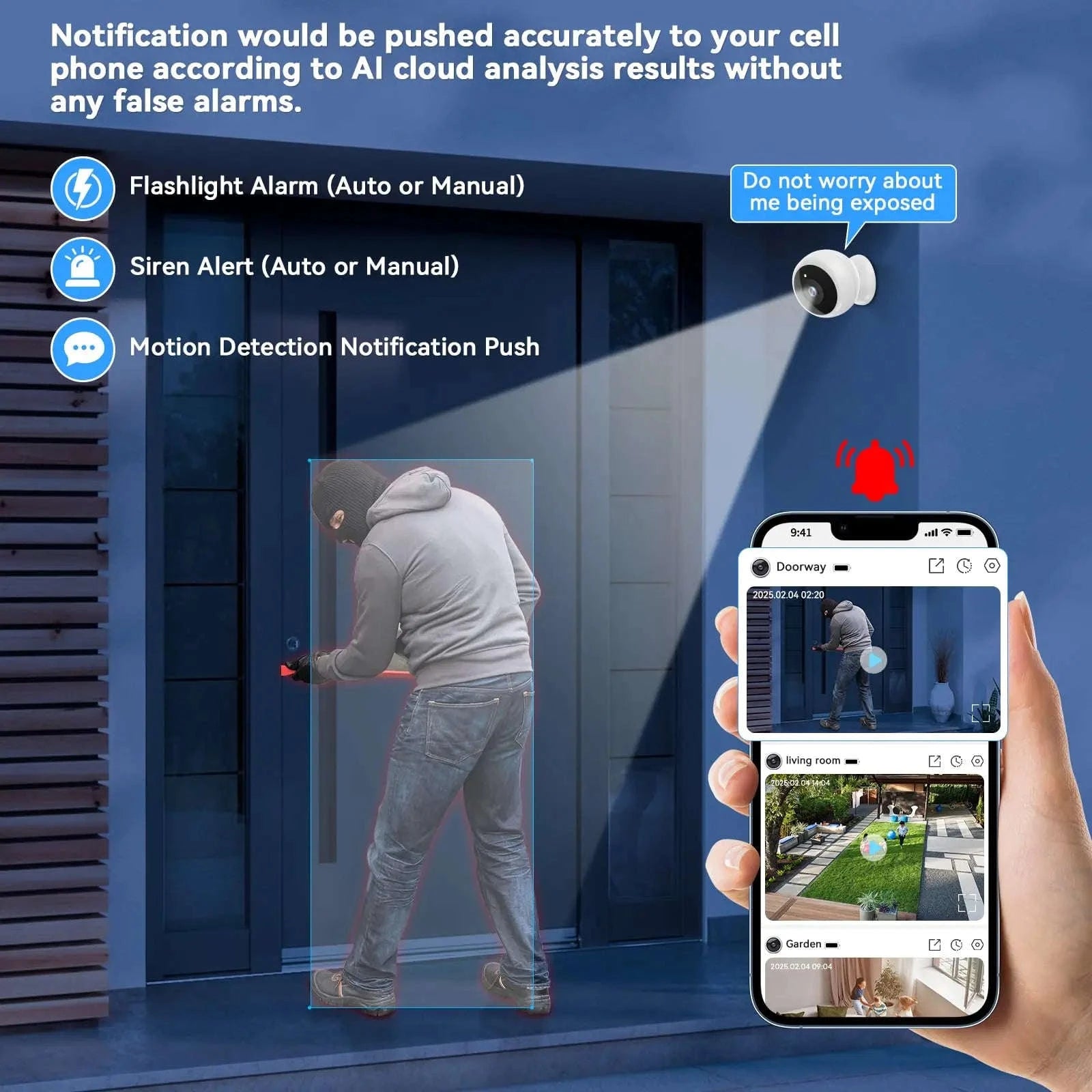 2K WiFi Security Camera Outdoor Magnetic Wireless with Night Vision-White