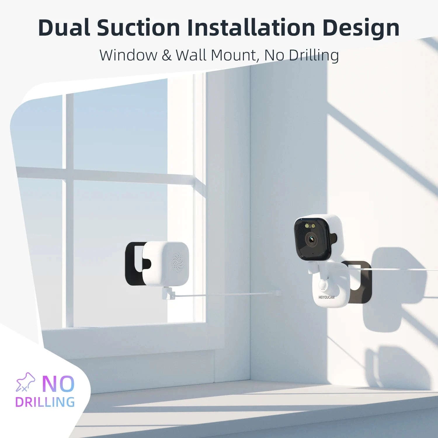 2K Window Security Camera No-Drill with Motion Detection & Night Vision-Window Cam-1pcs