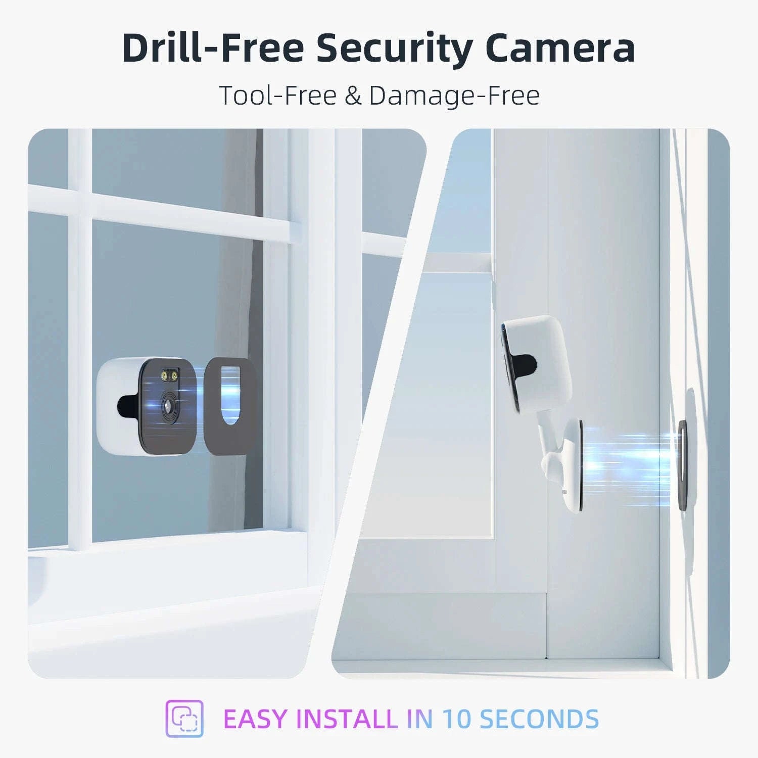 2K Window Security Camera No-Drill with Motion Detection & Night Vision-Window Cam-1pcs