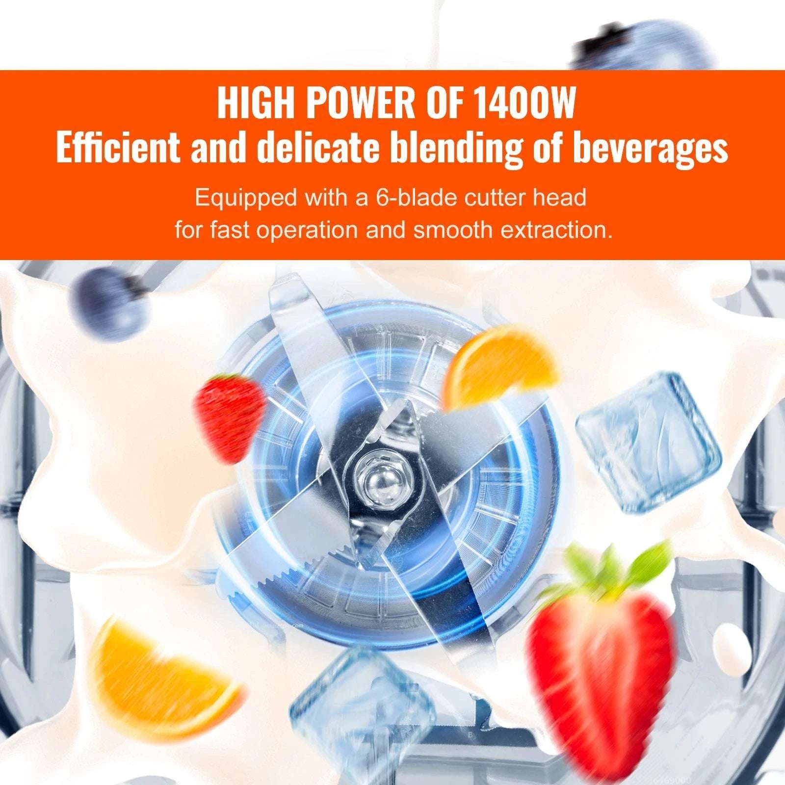 2L Professional Smoothie Blender 2200W High Power Countertop Mixer-WHITE / United States